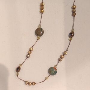 Handcrafted Glass Bead Necklace And Natural Stones